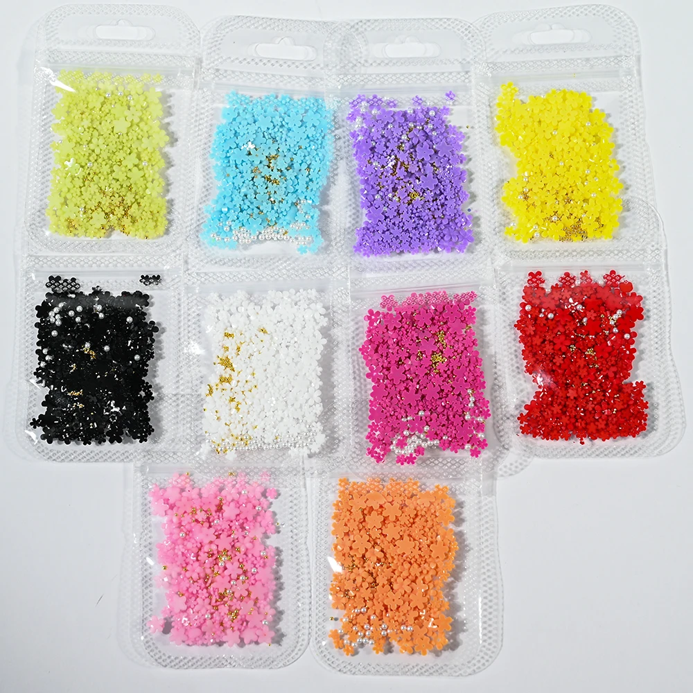 1 حقيبة-200 قطعة ثلاثية الأبعاد الوردي والأبيض زهرة الأكريليك مسمار السحر مع الخرز/اللؤلؤ مسمار الفن زينة الراتنج خمسة بتلات الأزهار مسمار أجزاء