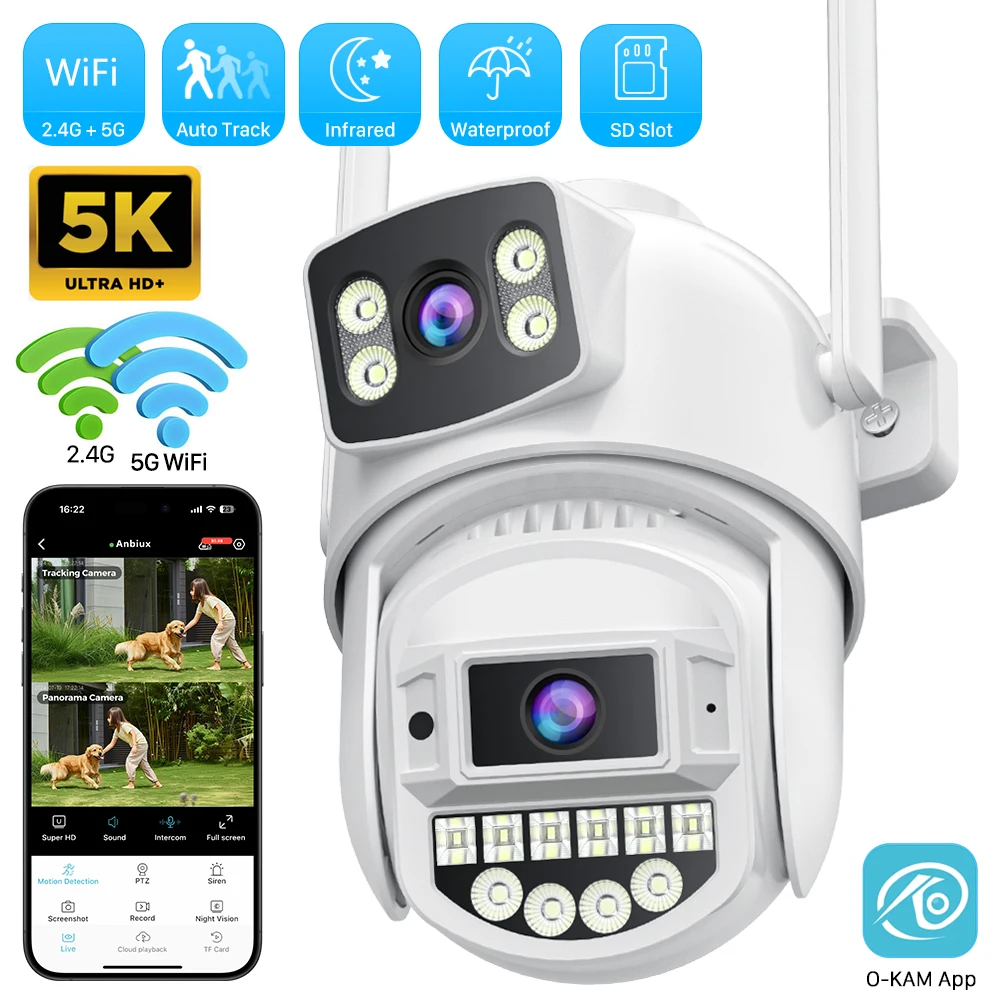 Caméra Wifi 8MP 4K PTZ double objectif avec double écran HD 10MP 5K Ai détection humaine suivi automatique caméra de Surveillance extérieure sans fil