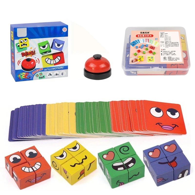 Kids Face Change Cube Game Montessori Expression Puzzle Building Blocks Toys Early Learning Educational Match Toy for Children