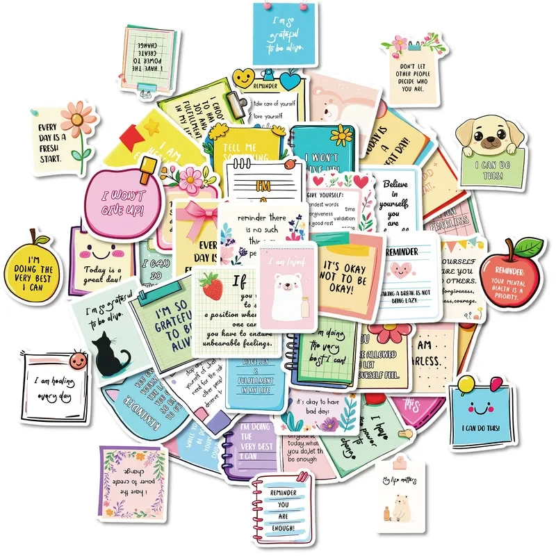 50pcs Self Affirmation Motivational Stickers, Cute Doodle Decals for Laptop Water Bottle Phone DIY Journal Scrapbook