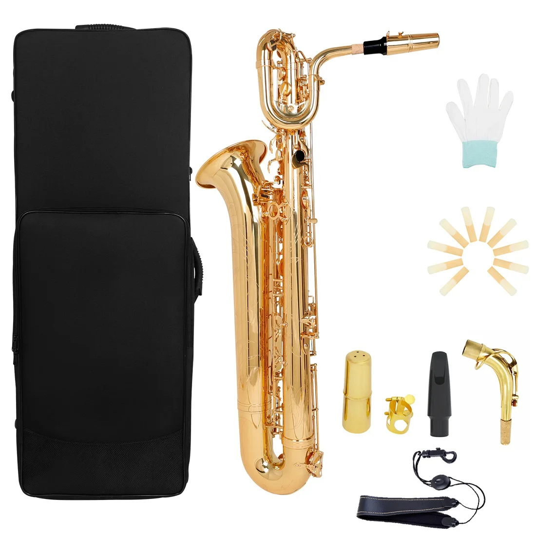 Hymna Gold Lacquered Eb Baritone Saxophone Professional Woodwind Instrument With Full Accessories
