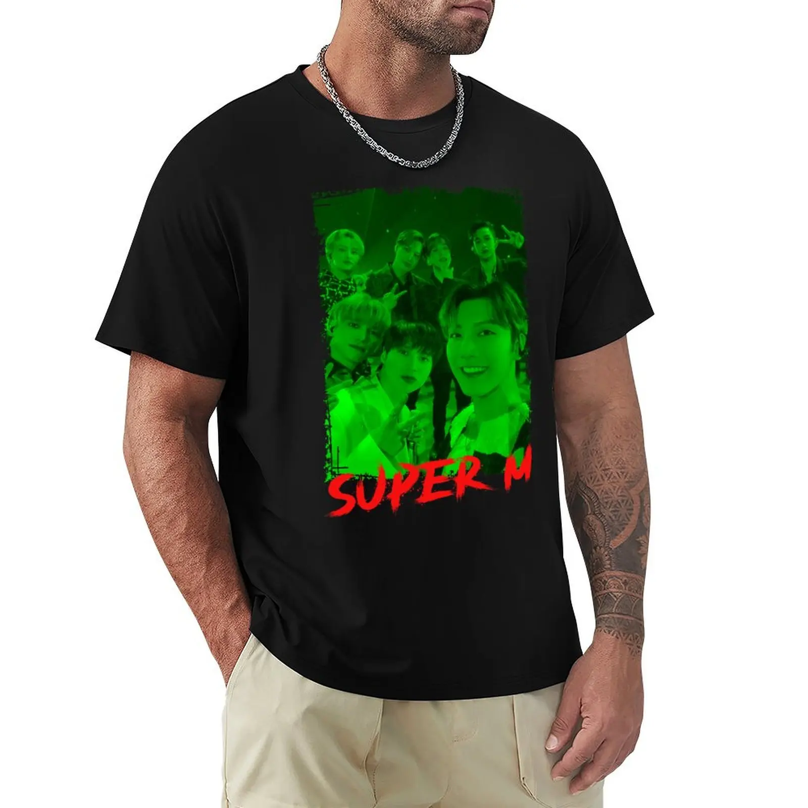 SuperM Kpop Group Members Green Korean Kpop RGB Color Design T-Shirt Urban Casual Loose Fit Tee