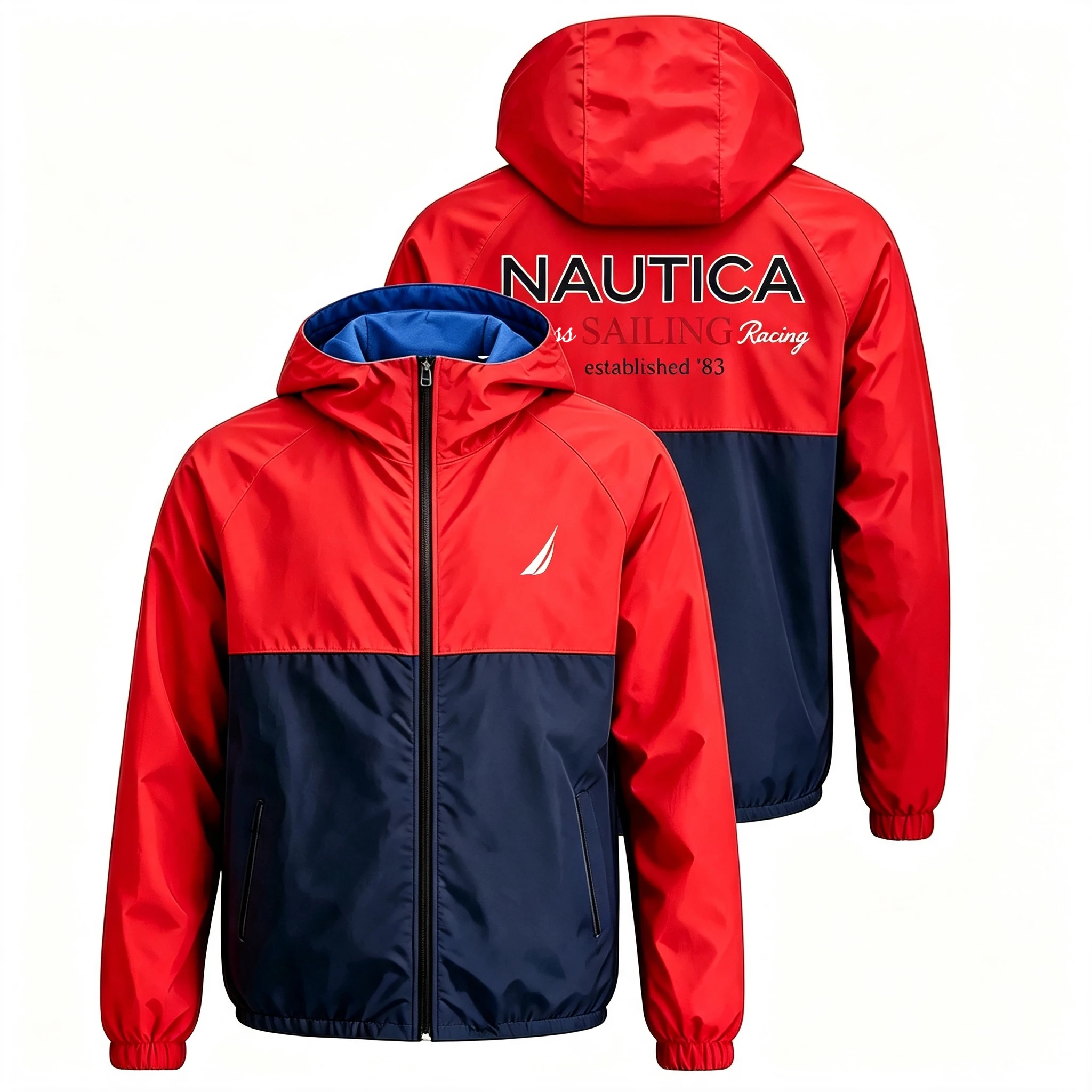 Windbreaker Men Zip - NAUTICAフード付きウインドブレーカージャケット,ジップアップヨットロゴジャケット,日焼け止めジャケット,アウトドアスポーツ旅行ファッションコート