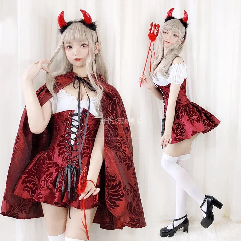 

Halloween Costume for Women Dress Cosplay Anime Pirate Witch Disfraz Costume Gothic Little Red Hat Cape Y2k Vestidos Multi Piece