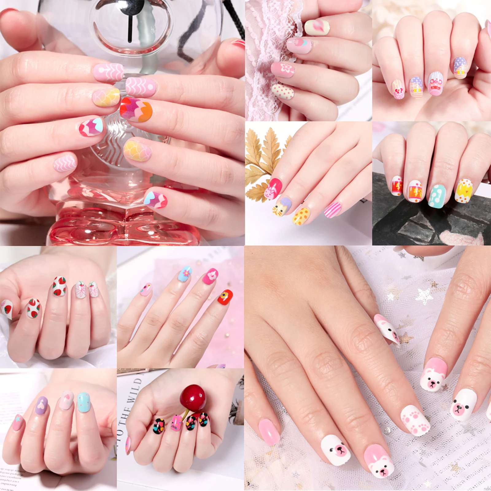 24 قطعة/صندوق الاطفال الكرتون نمط أظافر صناعية يمكن ارتداؤها لطيف فتاة الطفل الأظافر وهمية نصائح Kawaii الاكريليك الصحافة الاصطناعية على الأظافر + أداة