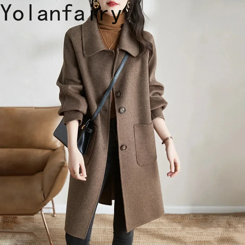 

New Autumn Winter Jackets for Women 2024 Double-sided 100% Wool Coat Korean Fashion Clothing Mid-length Woolen Jacket Abrigos