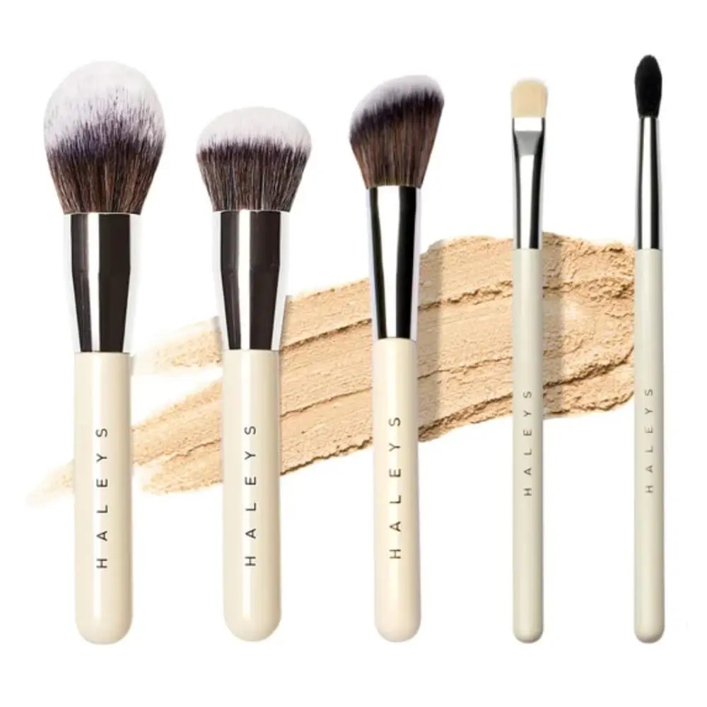 

5 pc Makeup Brush Set: Soft, Streak-free, Perfect Blending, Buff, Blurs and Smooth, Premium Vegan Bristles, Suitable for Liquid,