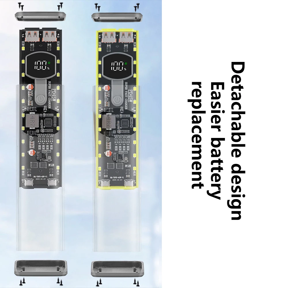 PD 45W Superschnelles Laden Transparente Wiederaufladbare Hülle Ohne Schweißverbindungen 8 Stück 18650 Batteriegehäuse Mit Außenbeleuchtung – Detail 19