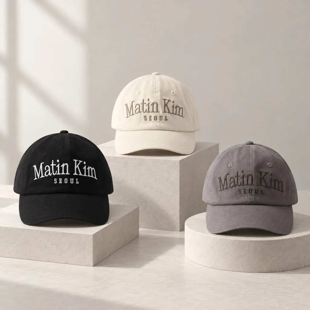 MATIN KIM Cotton Baseball Cap Men Women Embroidered Letter Washed Dad Hat Adjustable Vintage Casual Streetwear Outdoor Sun Cap