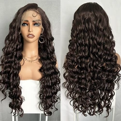 IPARTY Synthetic Lace Front Wig 13X6 Large Lace Long Loose Wave Wigs Dark Brown Pre Plucked with Baby Hair Trendy Wig for Women