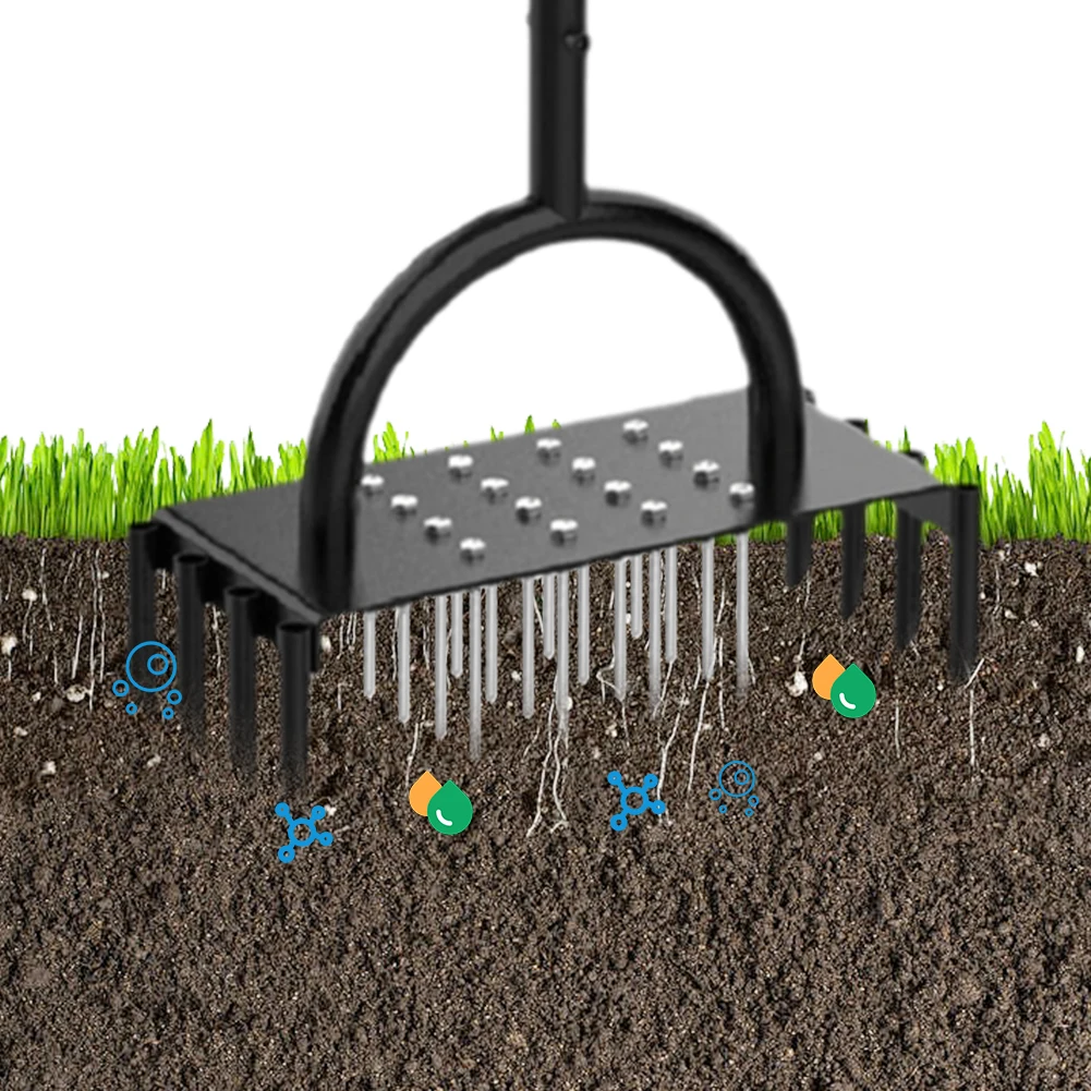 Aireador de césped Manual 2 en 1, herramienta con punta para aireador de césped de 96cm con 16 picos, 8 núcleos, herramienta aireadora de césped para patio y jardín