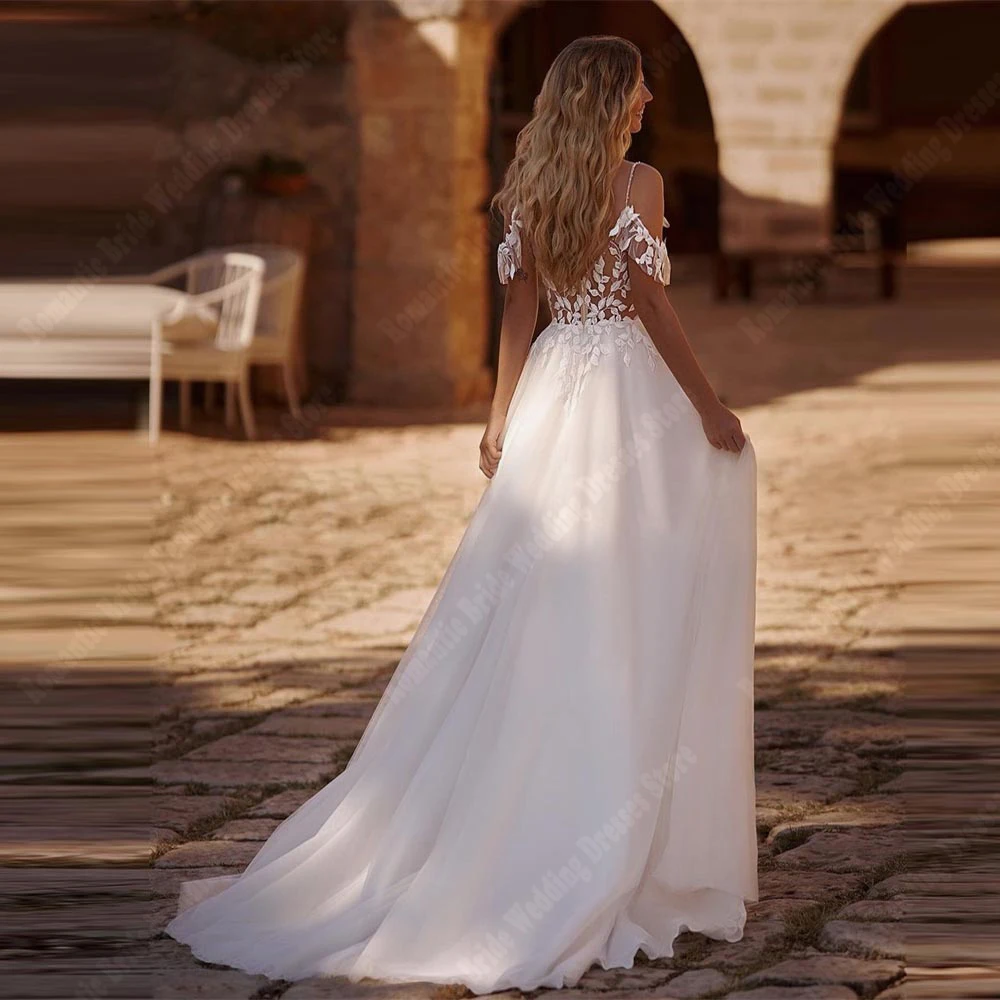 Celebridade a linha vestidos de casamento feminino sexy com decote em v renda flor impressão vestidos de noiva princesa banquete vestidos de novias personalizado