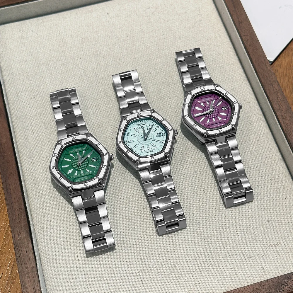 2025 New Steel Band Watch with Polygonal Large Dial Fashionable Personalized Couple Watch Women's Gift Luxury Men's Watch