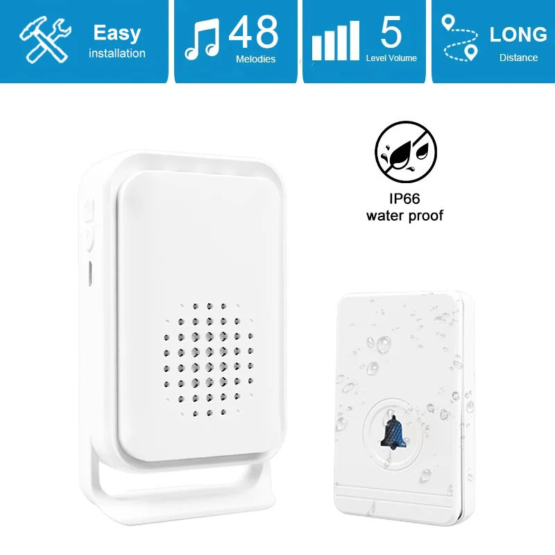 

Intelligent Wireless Home Doorbell Professional Wireless Doorbell Chime 48 Songs Loud Volume Welcome Door Bell IP66 Waterproof