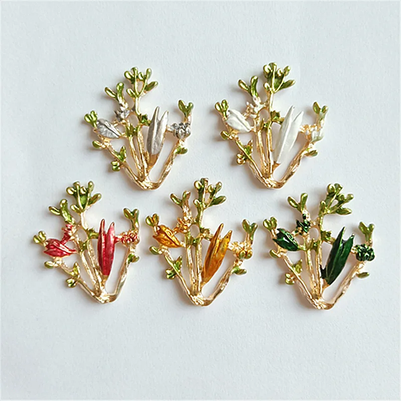 Engood 100Pcs Rhinestone Leaves Branch Button Sewing Trim & Embellishments Craft Buckle for DIY Hair bridal Headwear Decoration