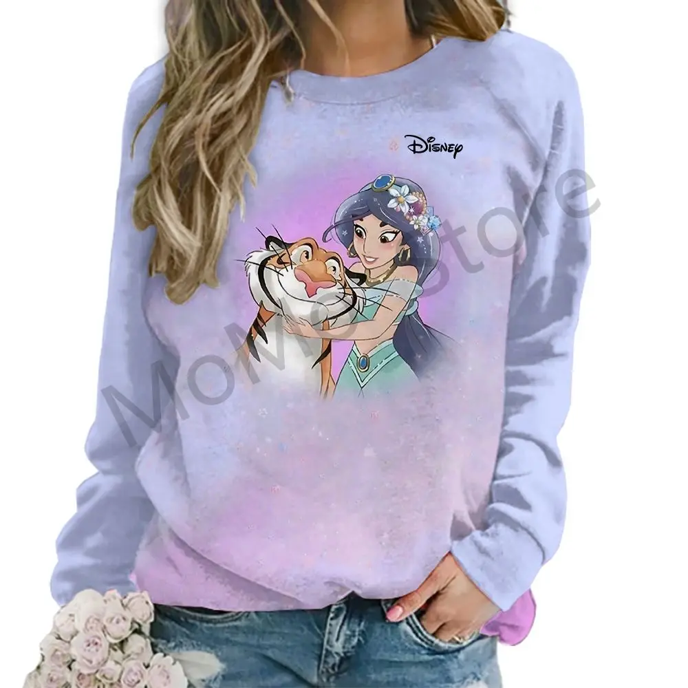 Disney Princess Women\'s Long Sleeve Sweatshirts O Neck Party Kawaii Clothes Autumn Street Wear 2024 Streetwear New 3D Print Y2k