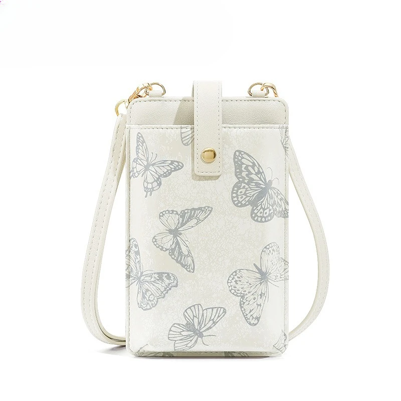 แนวตั้งผีเสื้อเส้นทแยงมุมผู้หญิงกระเป๋าโทรศัพท์มือถือกระเป๋าเปลี่ยนอเนกประสงค์หนัง PU