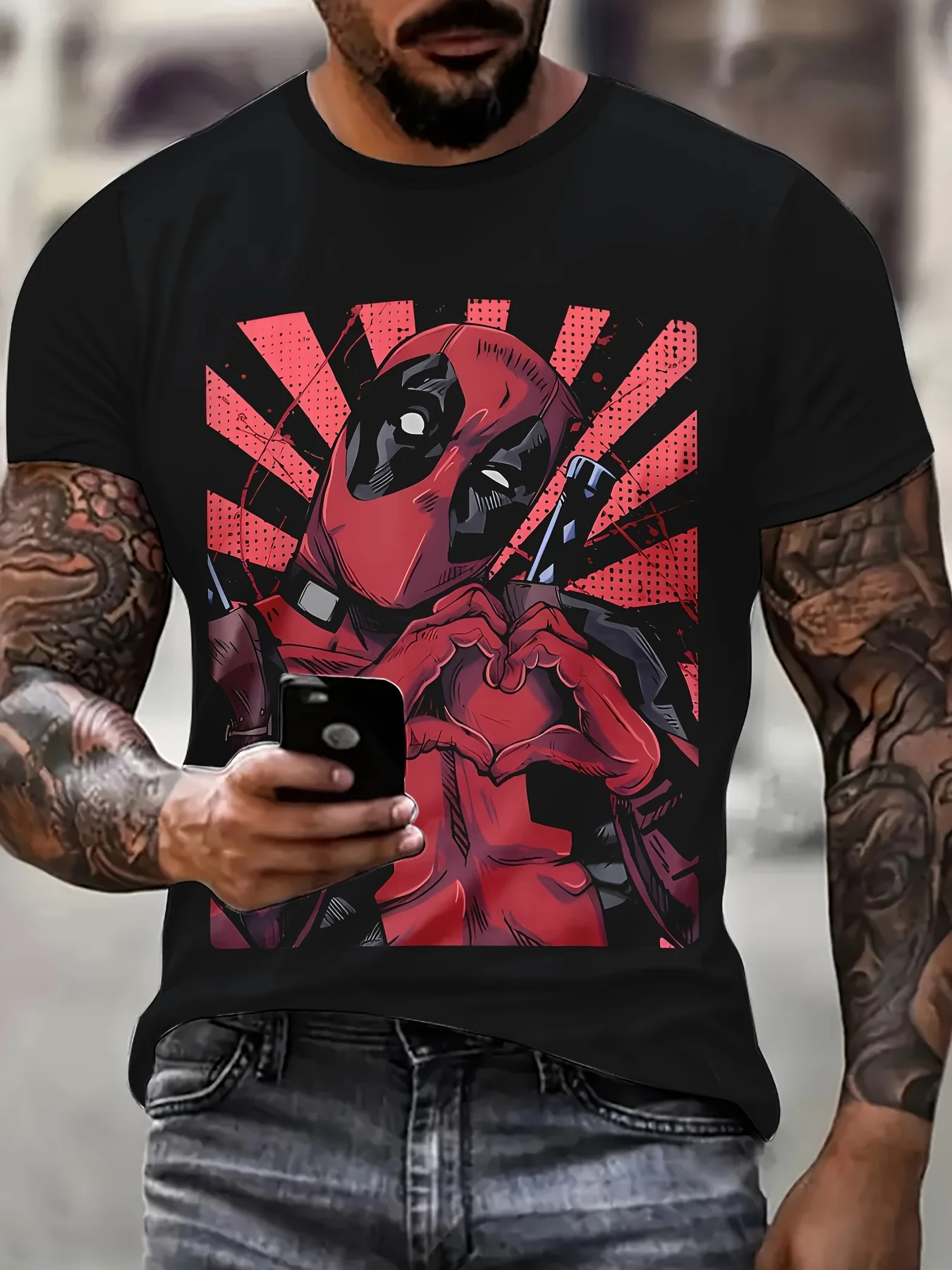 تي شيرت برسومات Marvel Deadpool بتصميم مضحك ثلاثي الأبعاد مع تي شيرت للبطل الخارق على شكل قلوب جمجمة