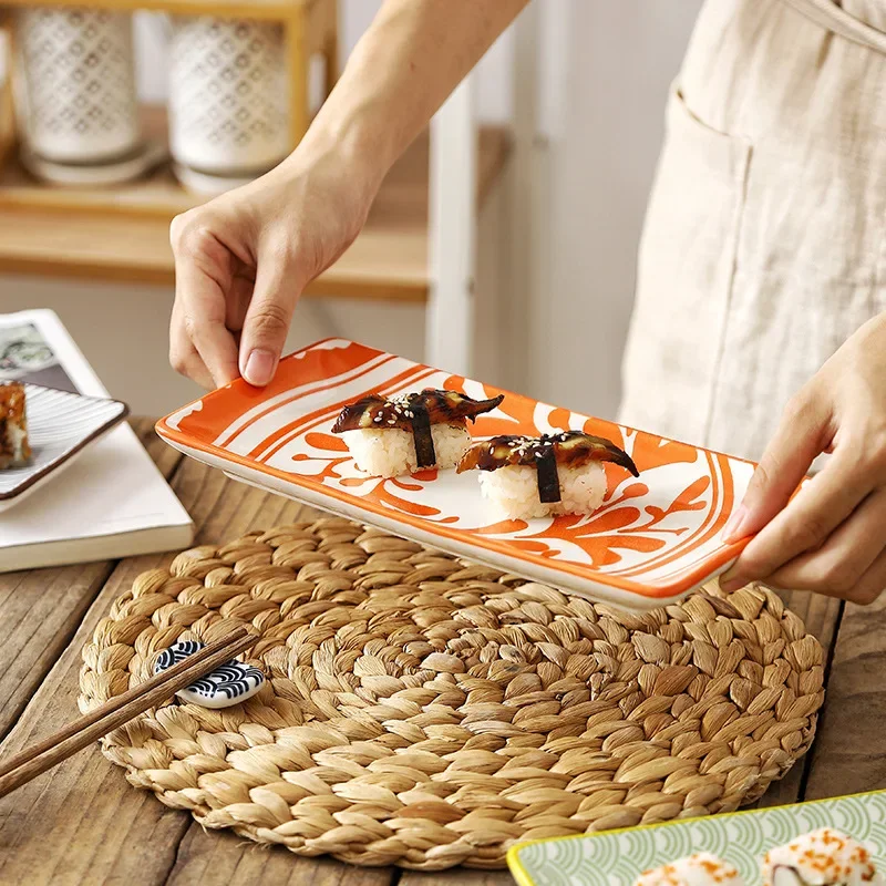 Creative Nordic Style Ceramic Tableware Restaurant Rectangular Sushi Fruit Plate Household Snacks Shallow Flat Main Course Plate