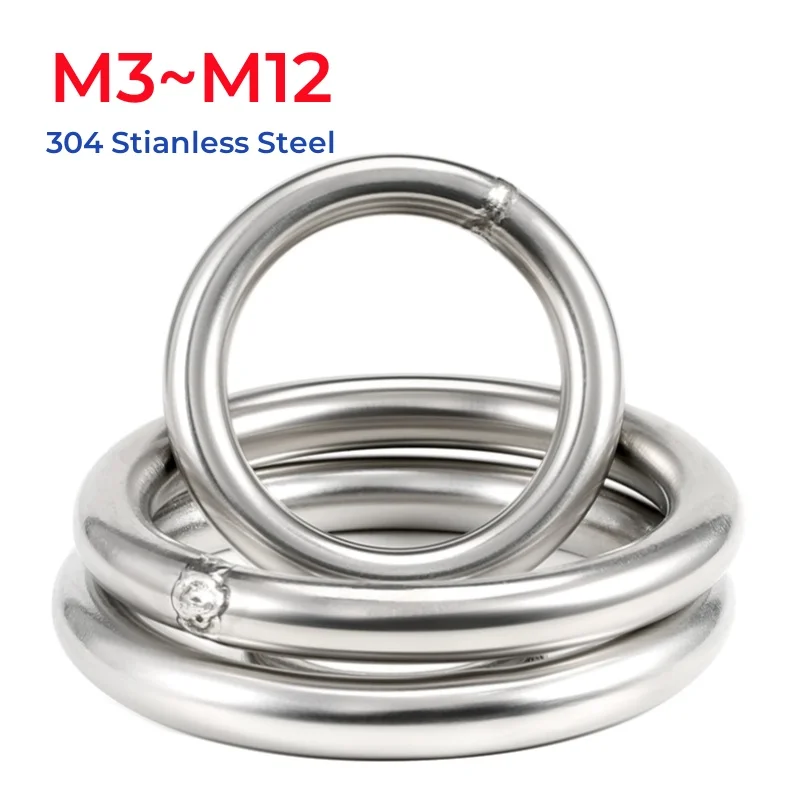 M3~M12 304 Stainless Steel Ring Solid Welded O-circle Rust Ring For Rigging Marine Boat Hammock Yoga Hanging Rings