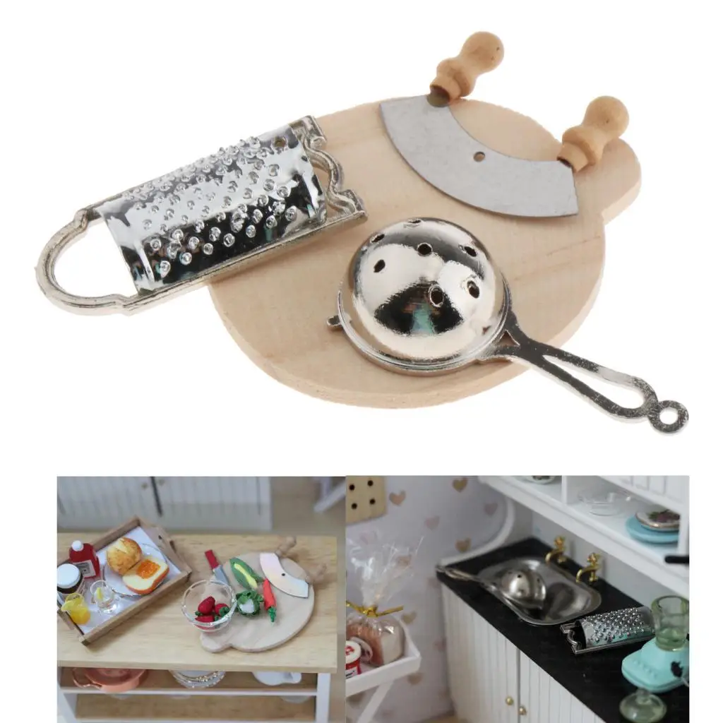 Kit de jeu de cuisine l'inventaire, maison de courses, mini meubles, modèle d'ustensiles, planche à découper, passoire, accessoires de jouets de simulation, 1:12