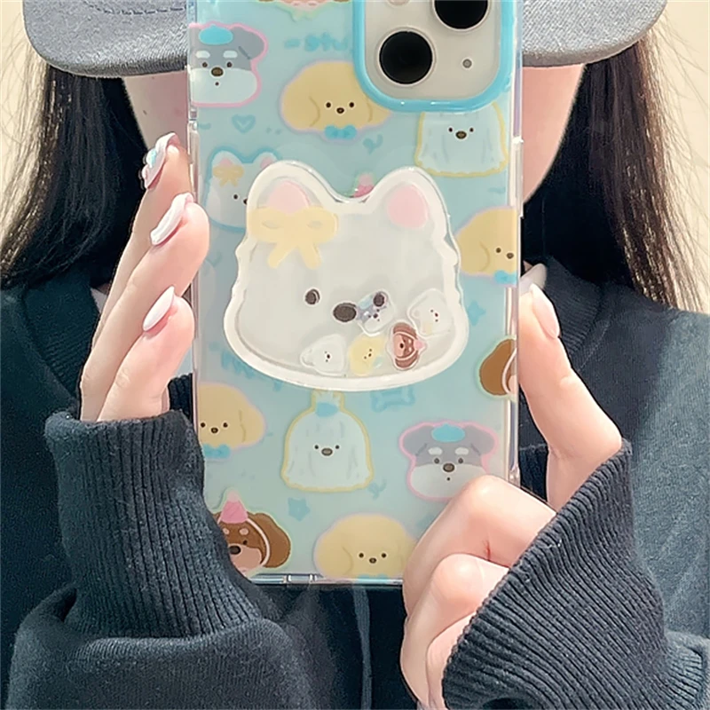 Korea Cute Cartoon Quicksand Puppy Bracket Phone Grip Tok Griptok Holder Ring For iPhone 16 Phone Stand Support Holder Girl Gift - view 4