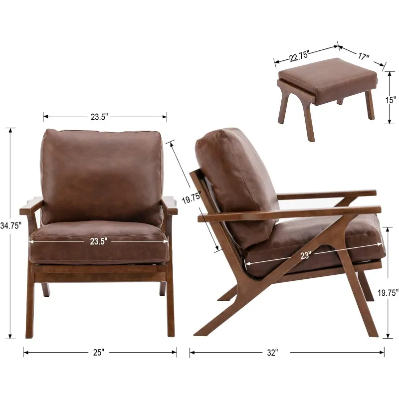 كرسي حديث لمنتصف القرن مع مسند، كرسي بذراعين لغرفة المعيشة منجد من مادة البولي يوريثان ومجموعة عثمانية، مقعد عريض 23 بوصة