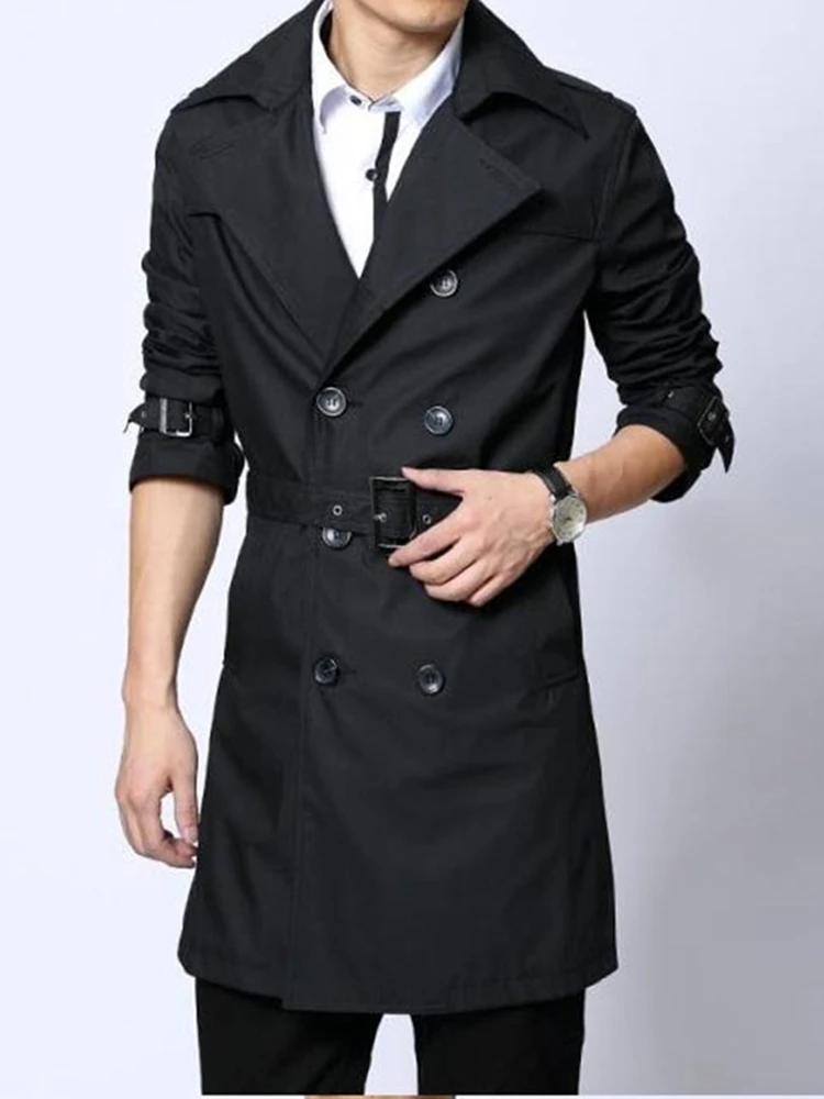 

Мужская демисезонная утепленная ветровка средней длины с флисовой подкладкой, повседневное модное водонепроницаемое пальто в корейском стиле на двубортной застежке