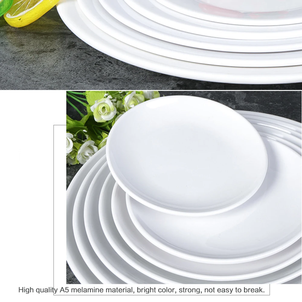 Melamine Tableware Imitation Porcelain White Fried Dishes Buffet Round Plate