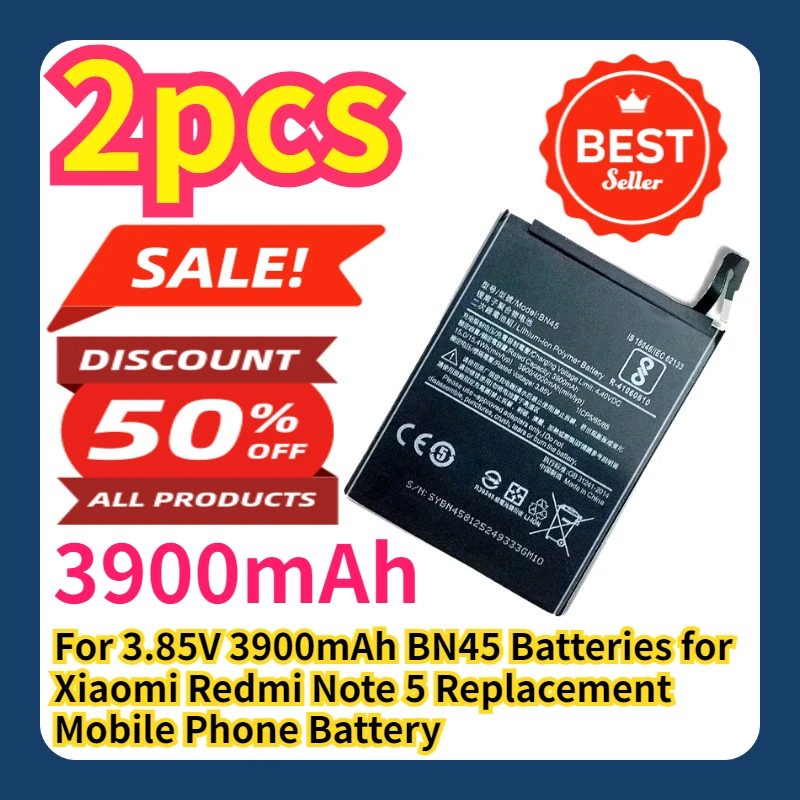 

For 3.85V 3900mAh BN45 Batteries for Xiaomi Redmi Note 5 Replacement Mobile Phone Battery