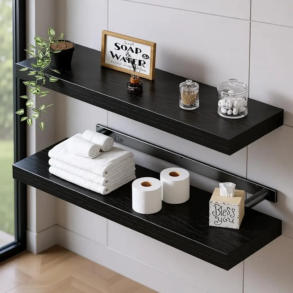 

Floating Shelves - 23.6 Long Wall Mounted for Bathroom, Kitchen, Living Room, Bedroom - Home Decor, Display Books, Set of 2, Bla
