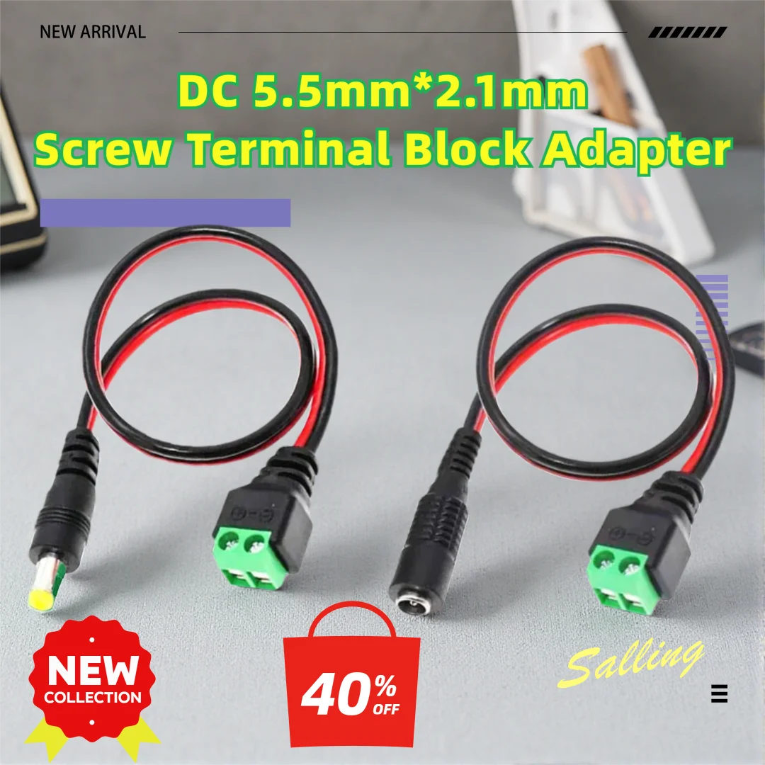 Power Extension Cable with DC 5.5mm x 2.1mm Screw Terminal Block Adapter Solderless 2Pin Connector for Repair And Supply Cord
