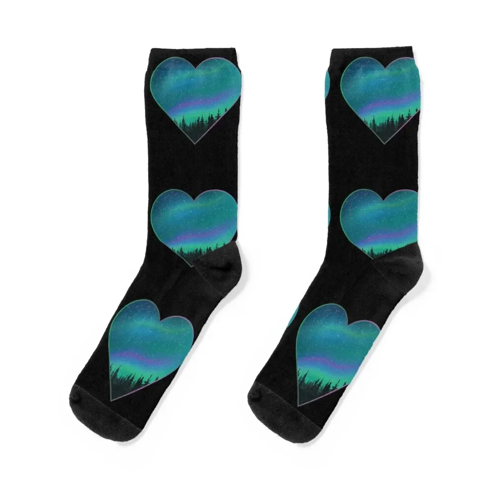 

Northern Lights Aurora Midsummer Heart Iceland Gift Socks essential sports stockings Girl'S Socks Men's