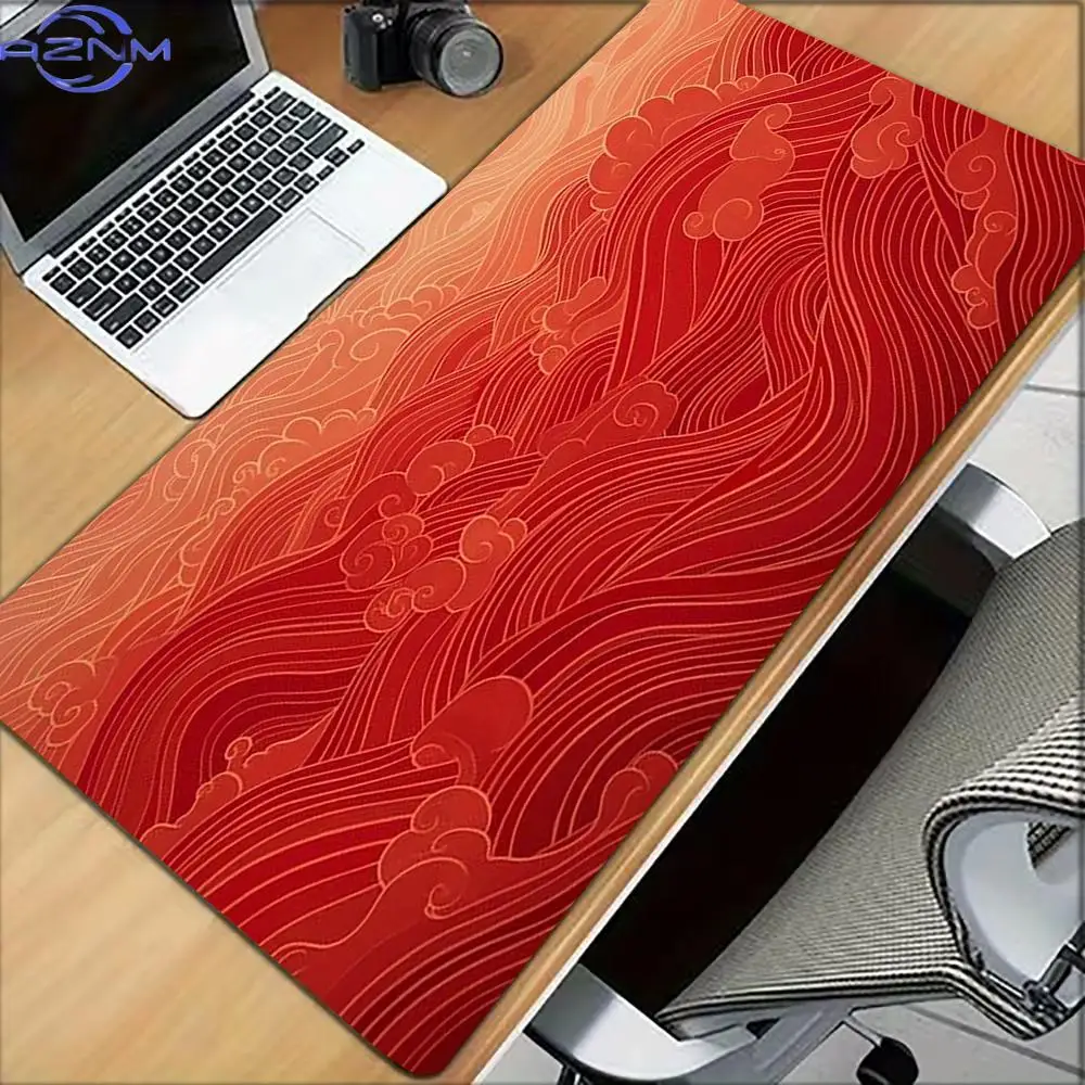 Chinese Red Auspicious Cloud Wave Large Gaming Mouse Pad Non-Slip Traditional Oriental Pattern Desk Mat Retro  Extended Mousepad