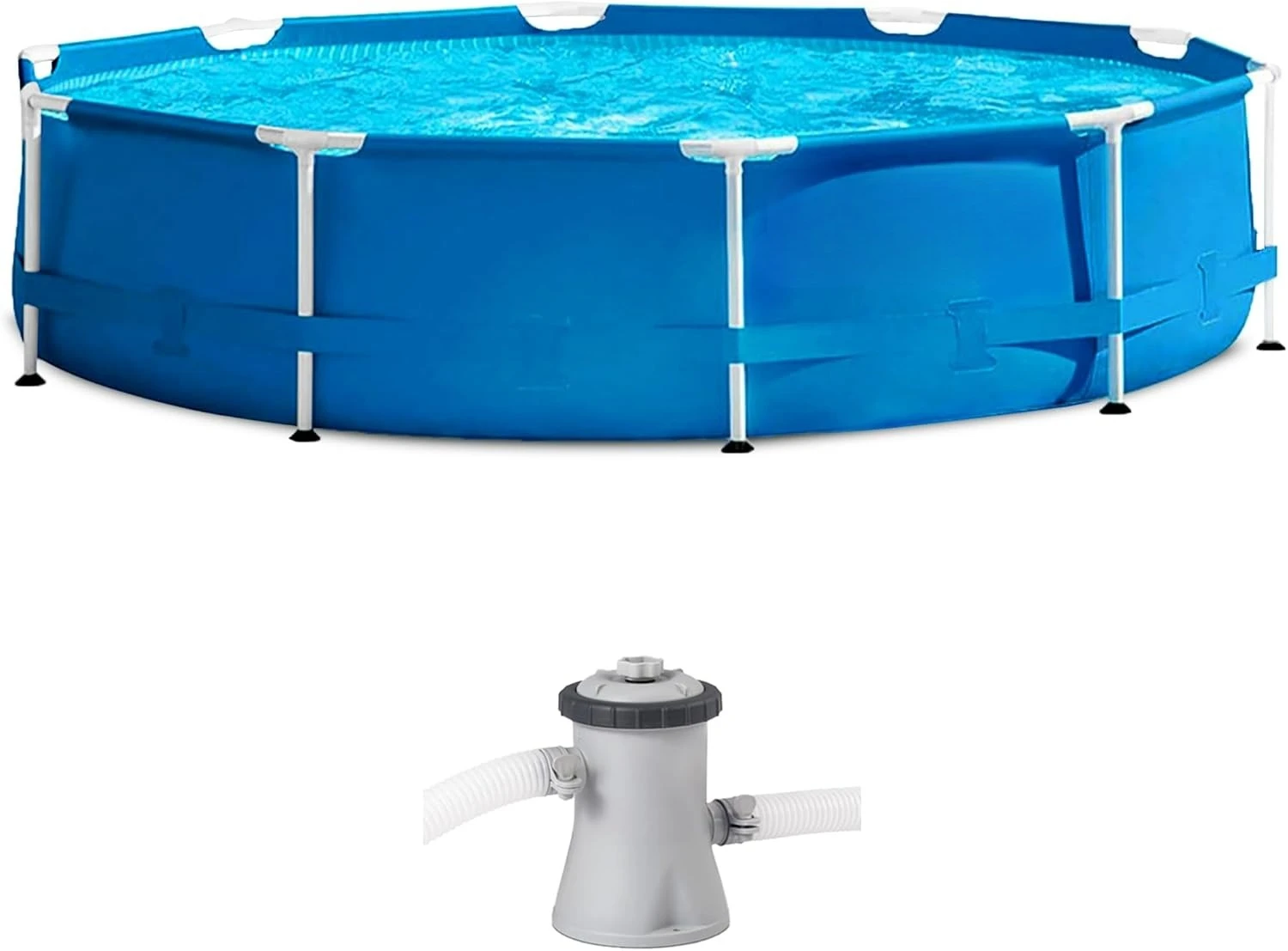 28201EH Juego de piscina sobre el suelo con estructura metálica: 10 pies x 30 pulgadas – Incluye bomba de filtro de cartucho de 330 GPH – Perforación