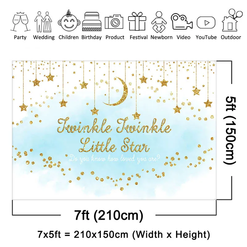 Mocsicka azul Baby Shower telón de fondo centelleante pequeña estrella fondo bebé niño retrato foto estudio Prop decoración de fiesta Banner