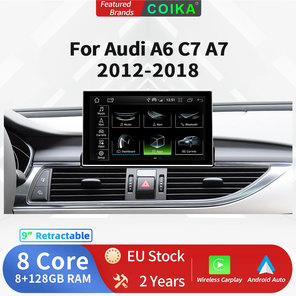 9 Inch GPS Navigation Car Multimedia Player For Audi A6 C7 A7 2012-2018 Wireless CarPlay SIM BT