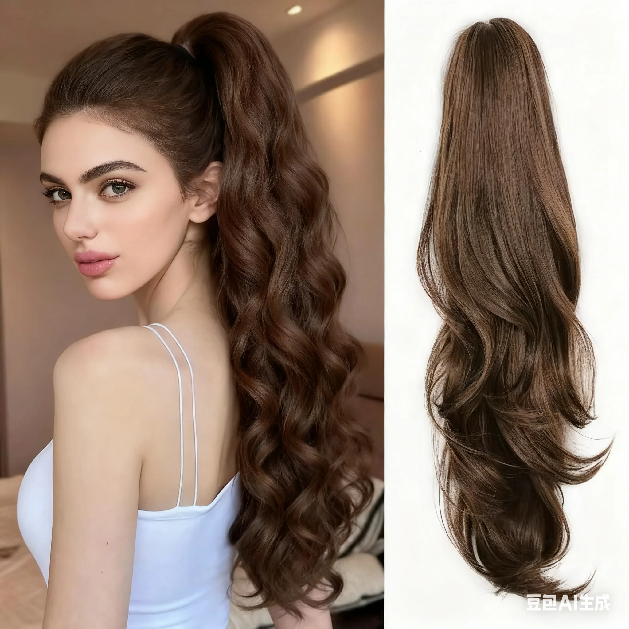 

24-дюймовый вьющийся хвостик, термостойкий синтетический зажим для когтей, пушистый многослойный длинный хвостик