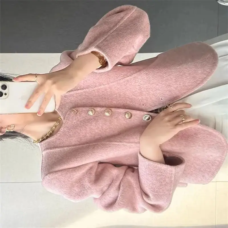 

Шерстяная куртка женская новая однобортная двусторонняя шерстяная куртка с круглым вырезом женский дизайн маленький шерстяной топ