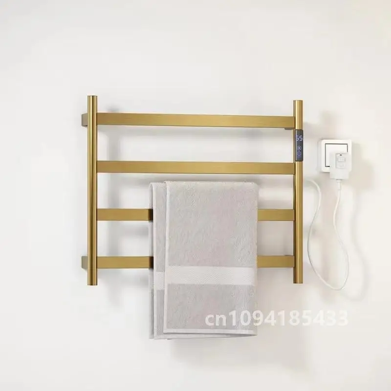 Brushed Gold Electric Towel Rack Stainless Steel Temperature Control Time Smart Home Heated Towel Rack Towel Rack