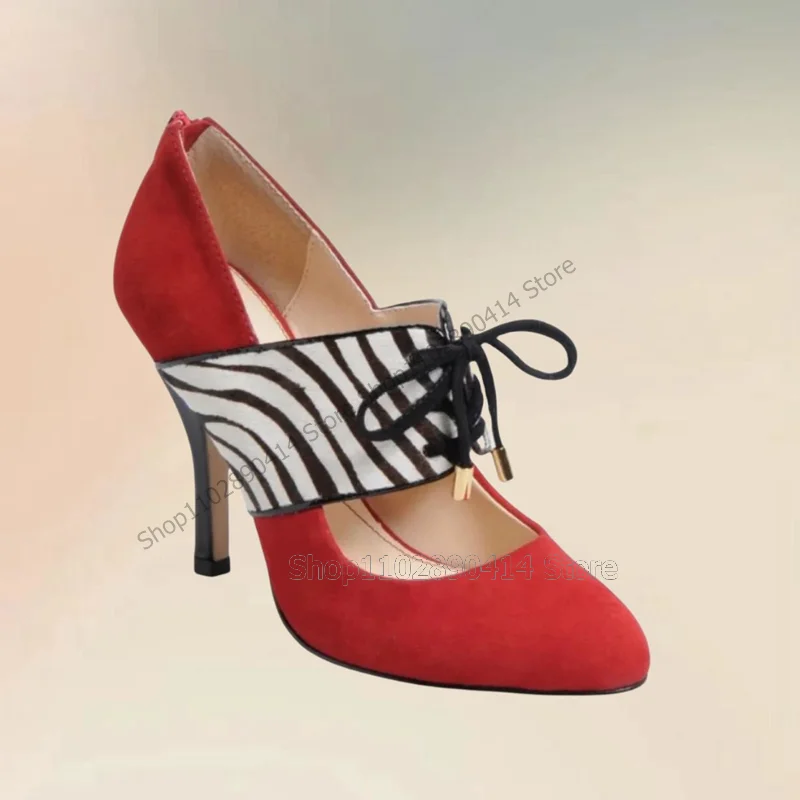 

Zebra Print Red Pointed Toe Strappy Pumps Slip On Women Shoes Thin High Heels Novel Fashionable Banquet 2023 Zapatos Para Mujere