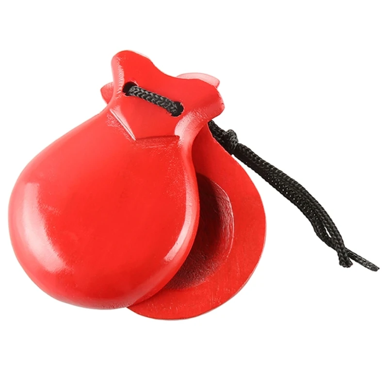 2 Chiếc Tây Ban Nha Castanets Với Dây Truyền Thống Flamenco Castanets Gỗ Bộ Gõ Nhạc Cụ Orff Dễ Chơi