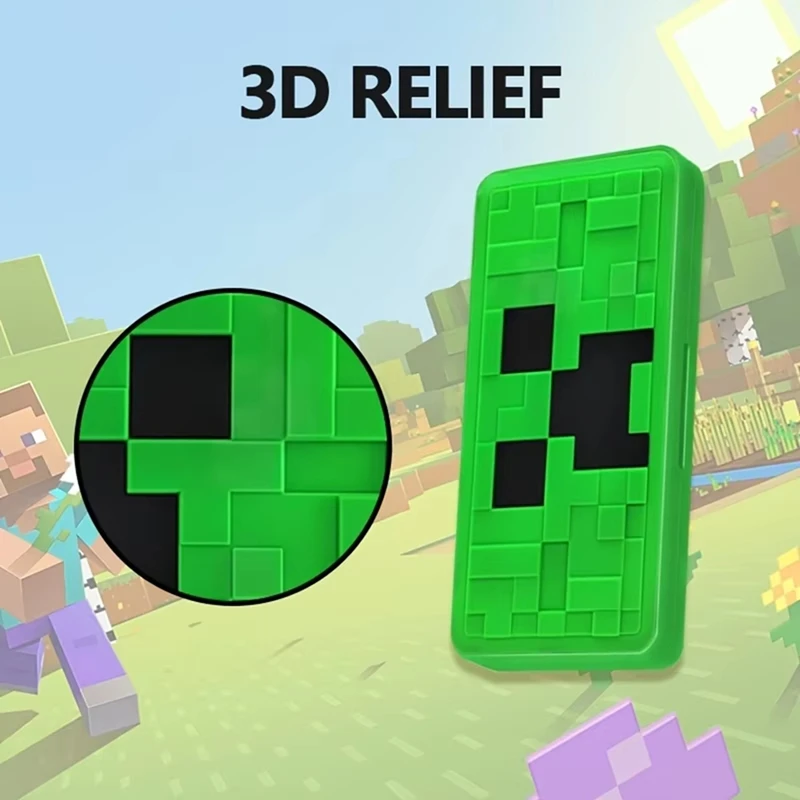 For Nintendo Switch Game Card 3D Relief Storage Box, Pixel Grid Green Silicone Inner Liner, Anti Slip, Anti Drop