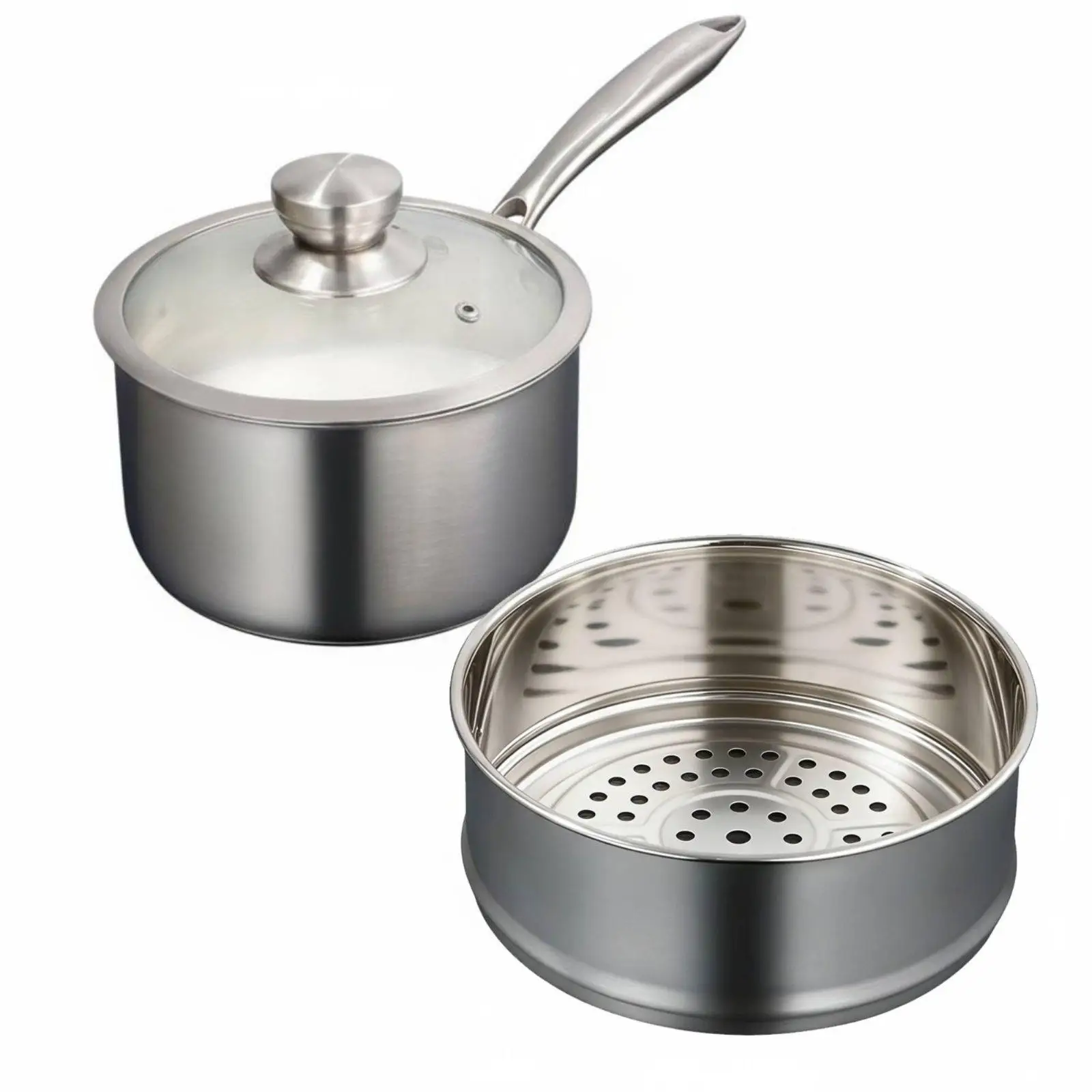 Small Milk Pan Versatile Baby Meals Cooking Pot Rapid Thermal Conduction Stainless Steel Saucepan with Steamer for Parents,