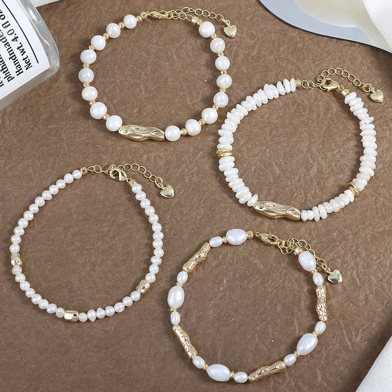 Elegant Natural Freshwater Pearl Charm Bracelets Irregular Stick Potato Original Keshi Baroque Pearl Strand Bracelets Womens