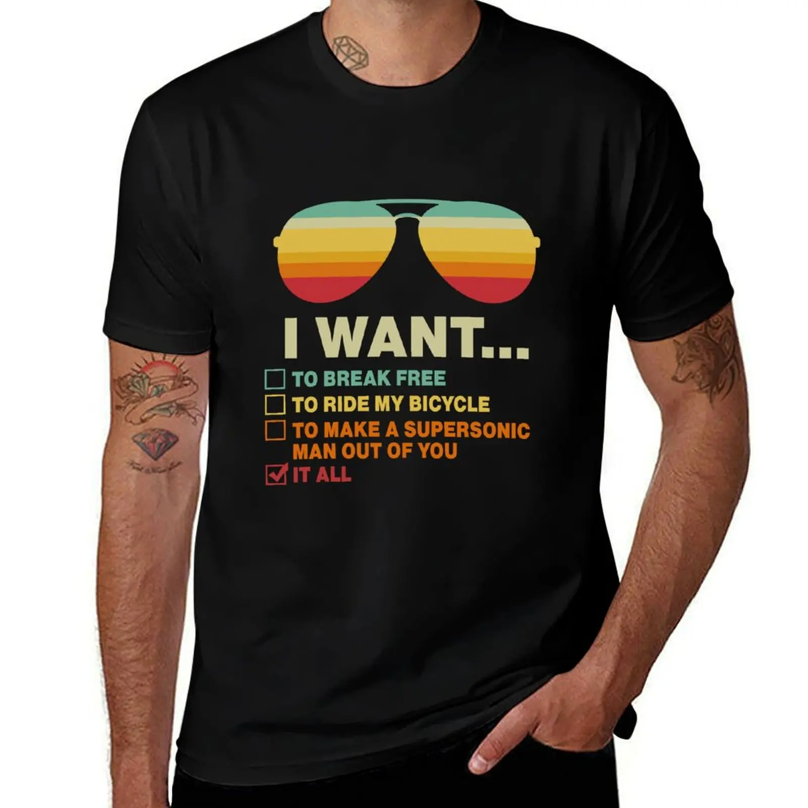 

Funny Music lover Gift Bicycle Costume I Want It All T-Shirt Quick Dry Sports Short Sleeve Tee