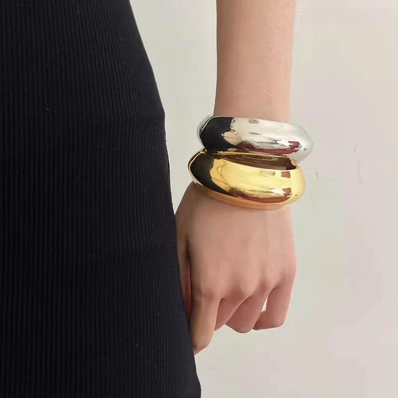 

Metal Smooth Wide Open Bracelets For Women European And American Personality Minimalist Exquisite Fashion Trend Jewelry Gifts