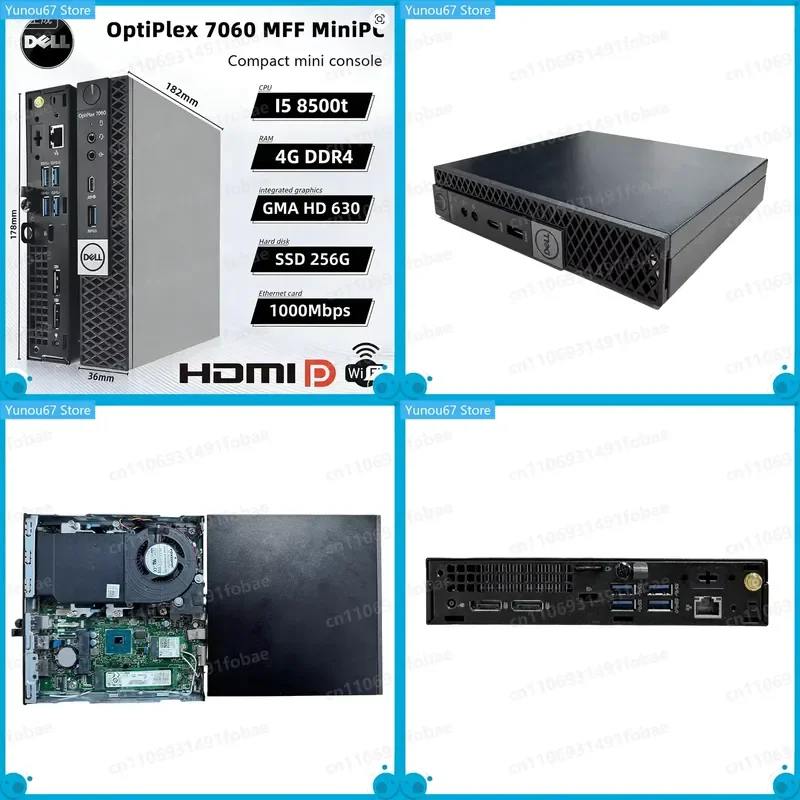 For Dell OptiPlex 7060 MFF Mini PC Intel Core i5-8500T 4GB RAM 256GB SSD WiFi Micro Desktop Computer for Office Home Use