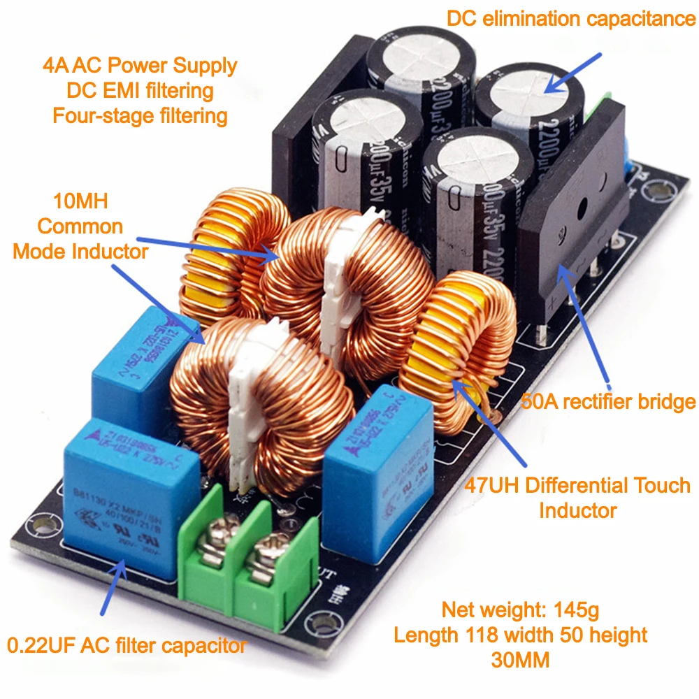 4A 10A 20A AC Power Filter EMI Electromagnetic Interference Filter EMC High Frequency Power Filtering For Audio Power Amplifier