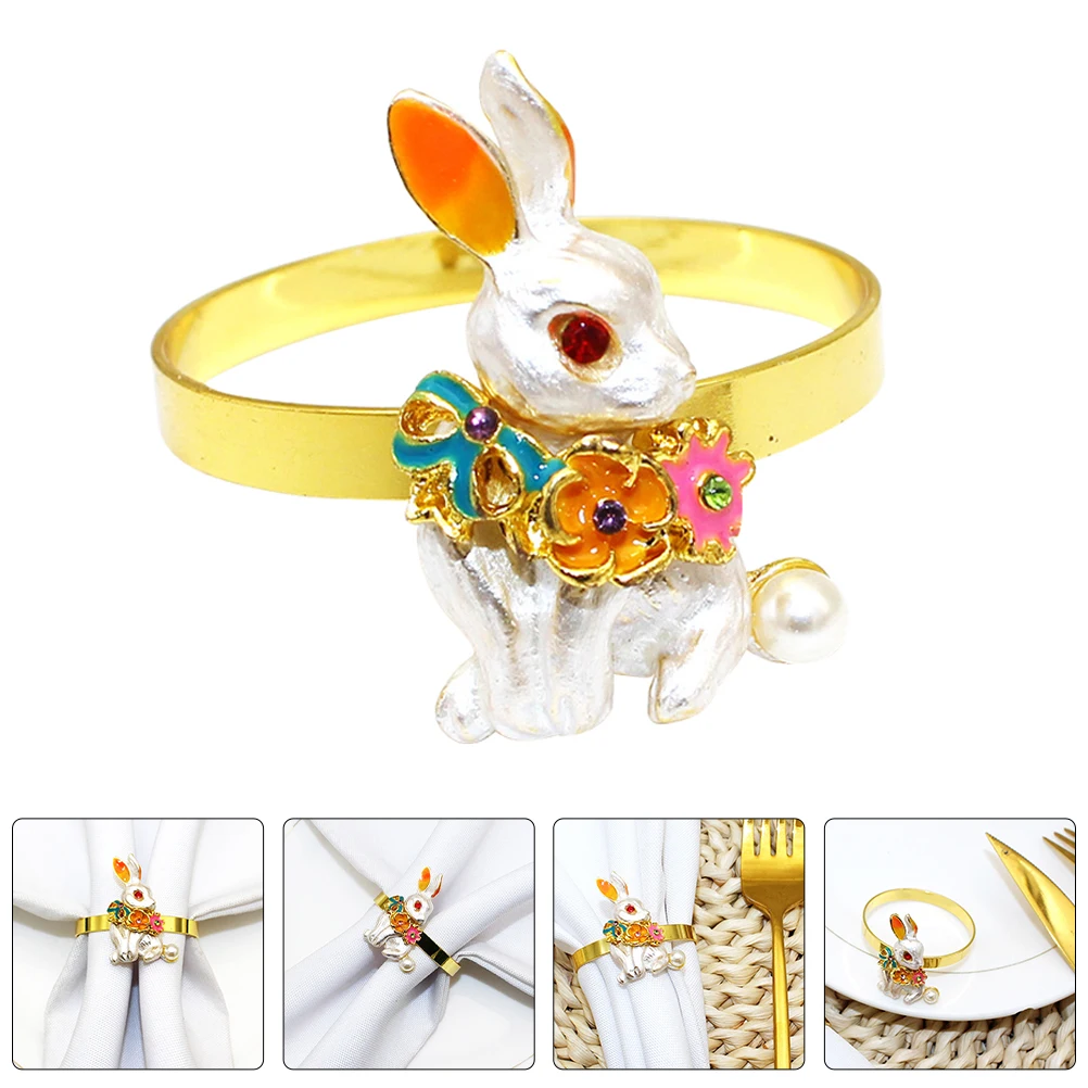 

6pcs Metal Easter Rabbit Napkin Rings Dining Table Serviette Holders Party Decoration For Thanksgiving Events